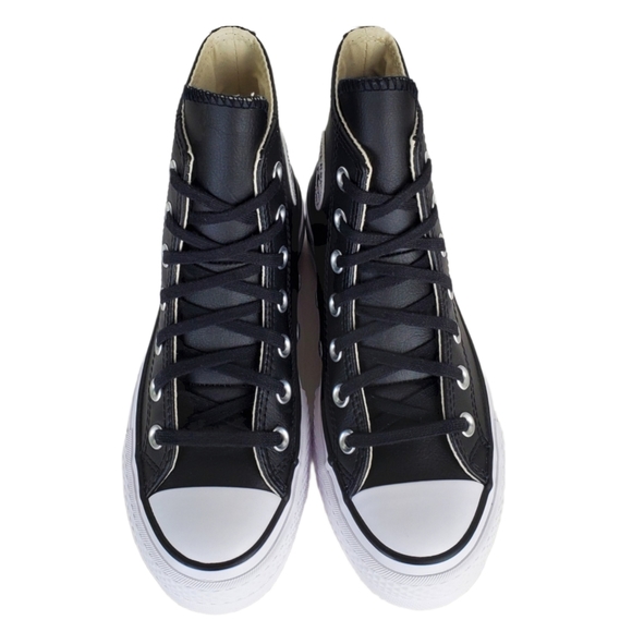 New Converse chuck taylor lift black leather lace up platform high top sneakers - Picture 10 of 16